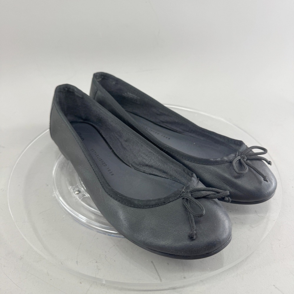Gap Womens Leather Ballet Flats Bow Detail Black Size 8 Round Toe Classic Shoes